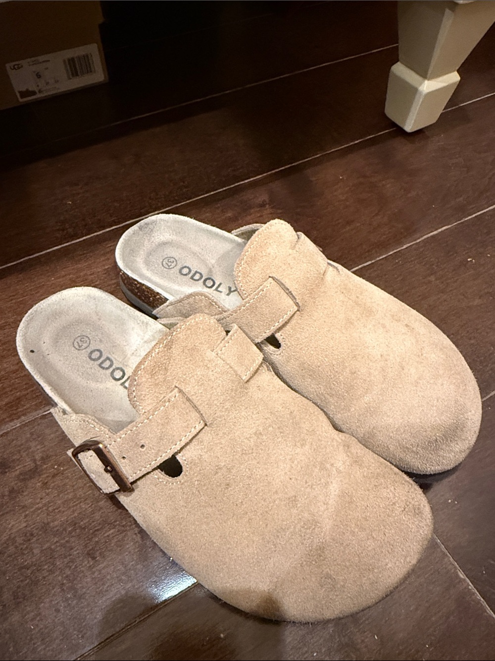 Kids Tan Suede Slip-On Clogs with Adjustable Strap